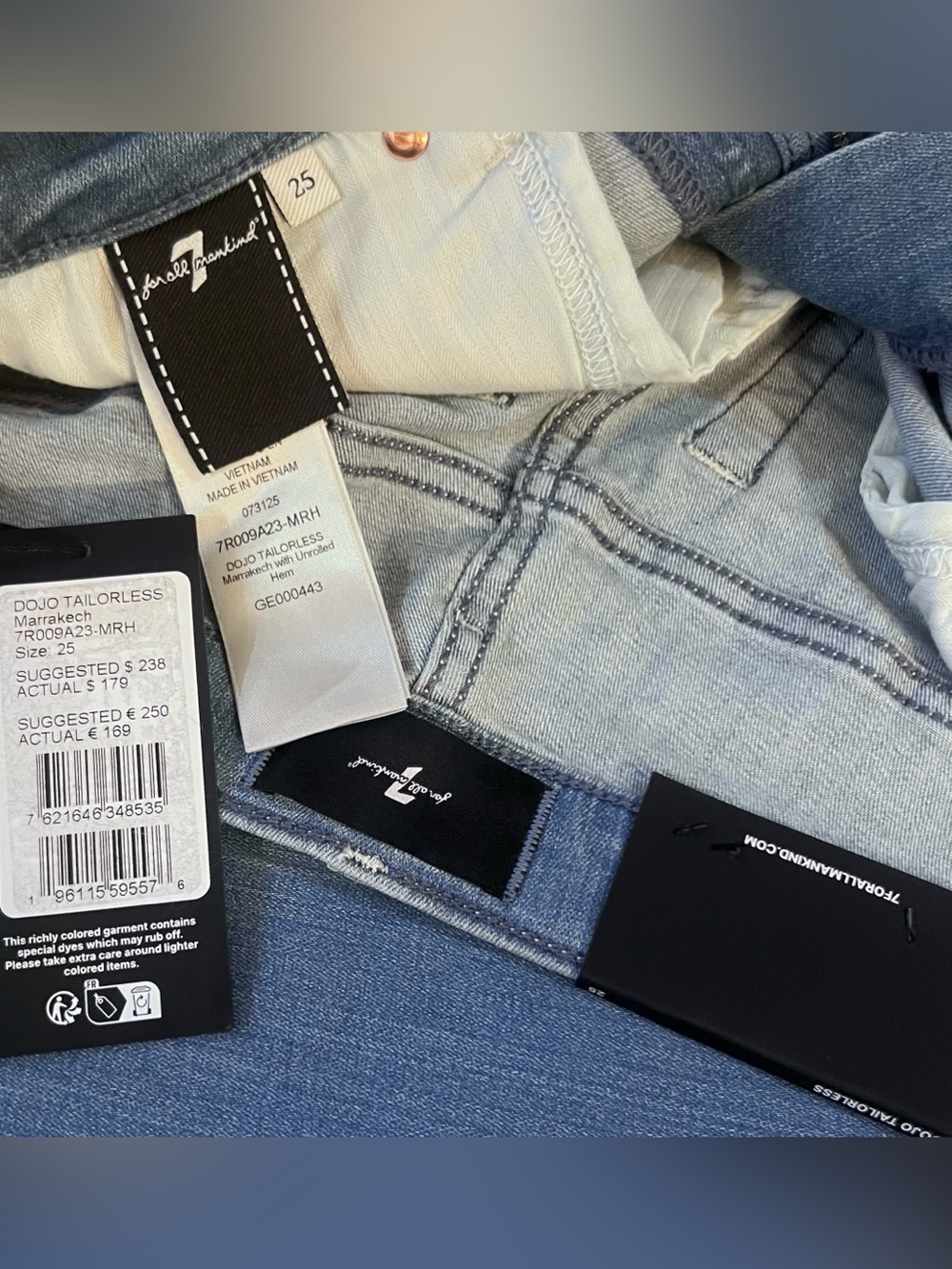 7 For All Mankind Dojo Tailorless- Unrolled Hem Jean, Size 25, NWT - Picture 9 of 13
